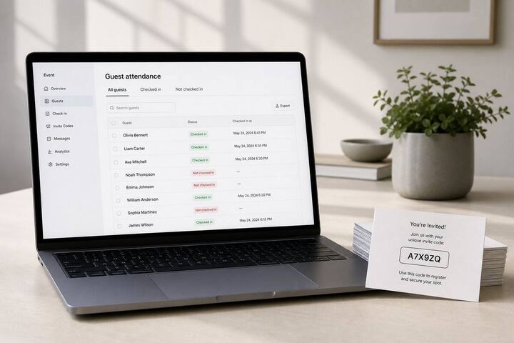 Organiser console showing guest attendance and check-in status